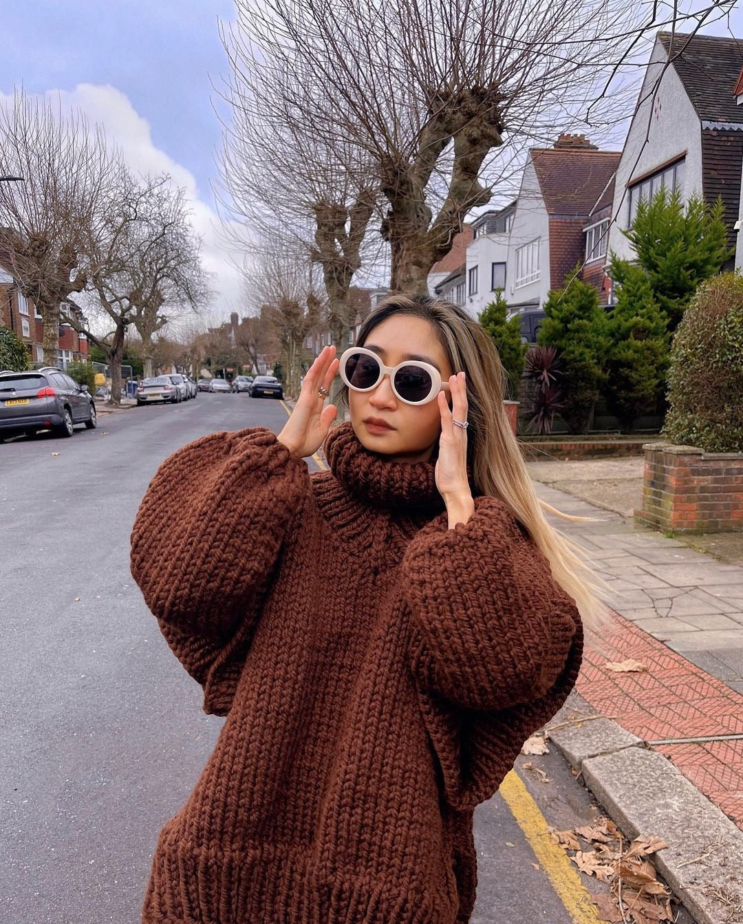 Pull Col Roulé Oversize en Maille Épaisse pour Femme