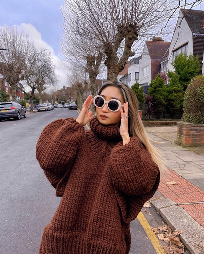 Pull Col Roulé Oversize en Maille Épaisse pour Femme