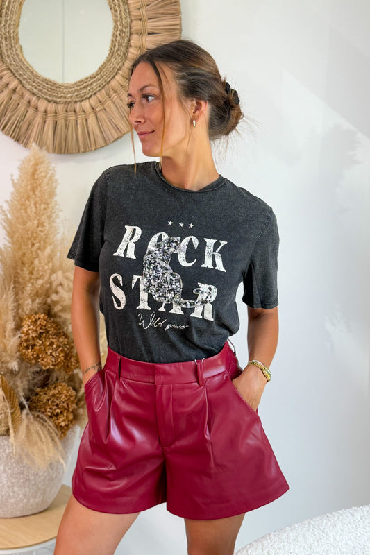 T-shit Lucy "Rock Star" Noir Délavé Only