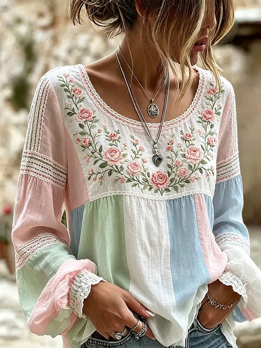 Rosélia™ | Blouse Dentelle & Roses