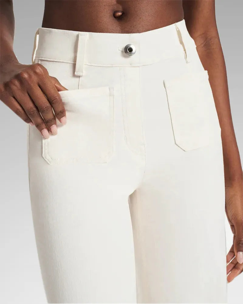 Jeans en denim taille haute à jambes larges pour femmes