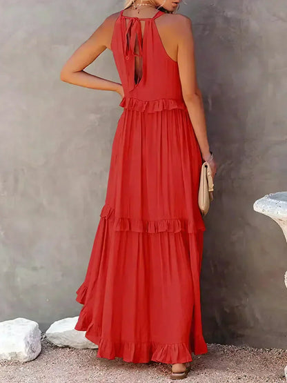 Pauline Laurent® | Robe longue volantée à col licou