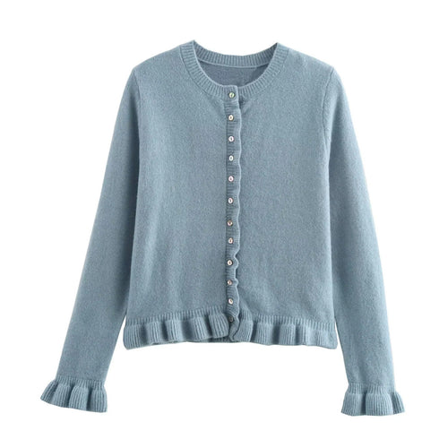 Cardigan à boutons pour femmes avec volants, haut superposé chic