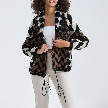 Veste Douillette et Souple avec Motifs Géométriques Modernes