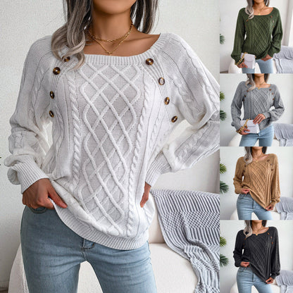 Pull tricoté à col carré et boutons
