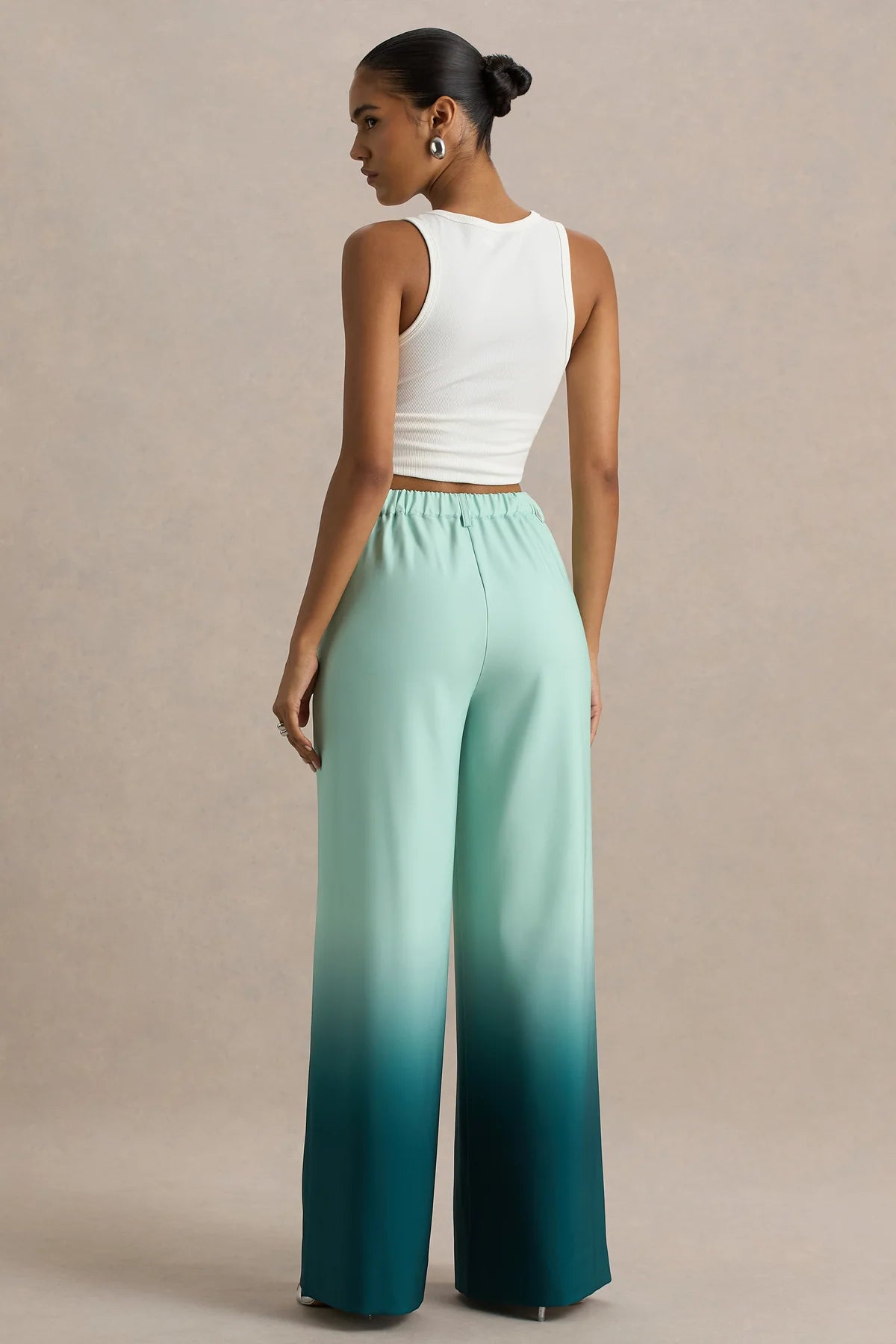 Pantalon Large Jambe Ombre avec Taille Élastique et Poches