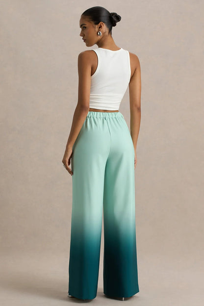Pantalon Large Jambe Ombre avec Taille Élastique et Poches