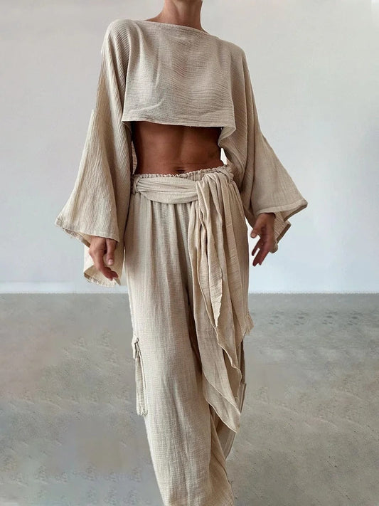 Ensemble deux pièces sans taille en coton et lin