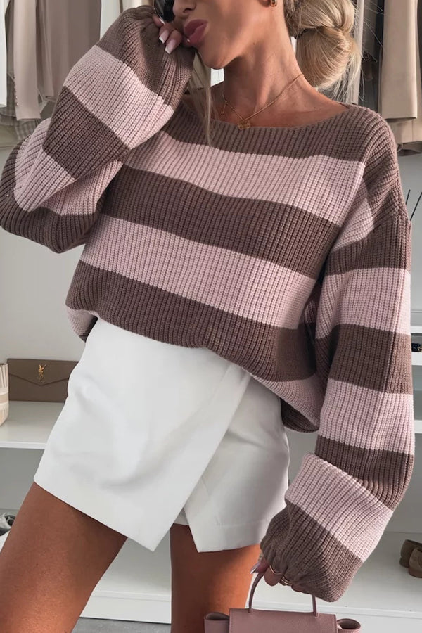Pull en maille rayé confortable avec col rond classique