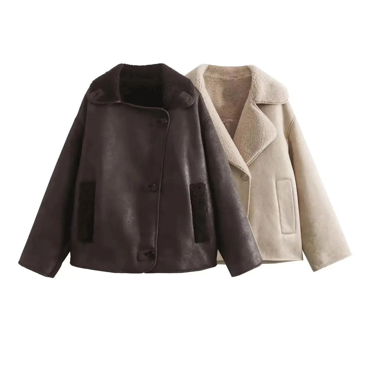 Veste surdimensionnée douillette doublée en polaire avec col à revers