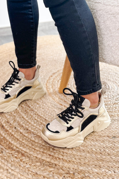 Basket Shelly Noir/Doré/Beige