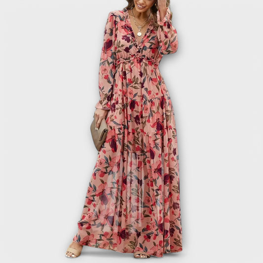 Solène™ | Long Floral Dress with Long Sleeves