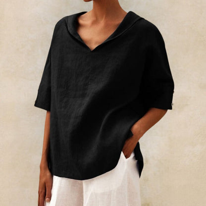 Blouse légère en lin à col en V pour femmes