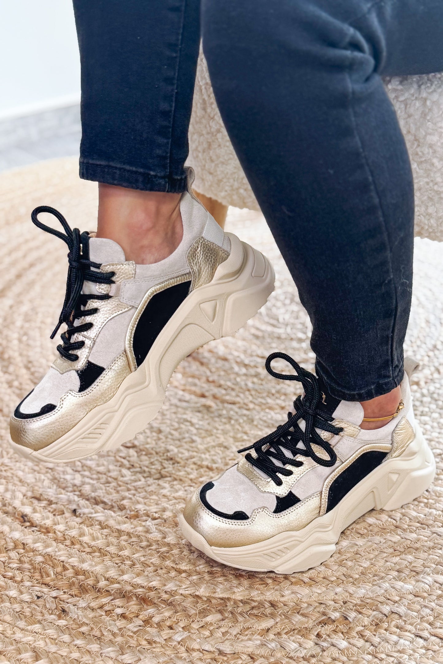 Basket Shelly Noir/Doré/Beige