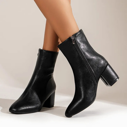 Bottes Ankle à Talon Chunky en Cuir Luxe pour Femme