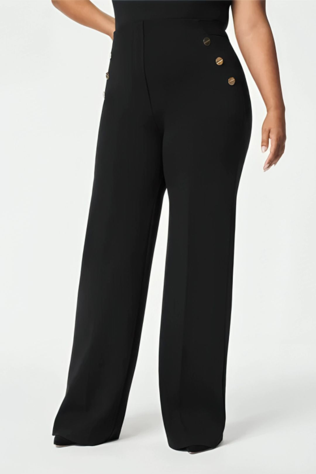 SILIA | Pantalon Taille Haute à Boutons Dorés