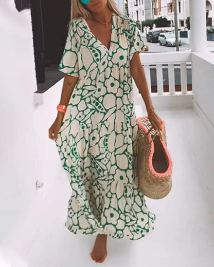 Robe Ample à Imprimé avec Décolleté en V - 💖 SPÉCIAL FÊTE DES MÈRES 👩‍🦳