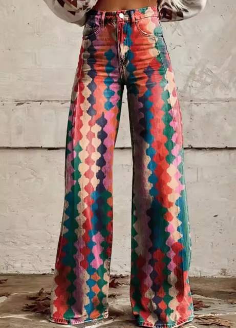 Pantalon large avec imprimé coloré