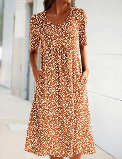 Robe florale à col rond