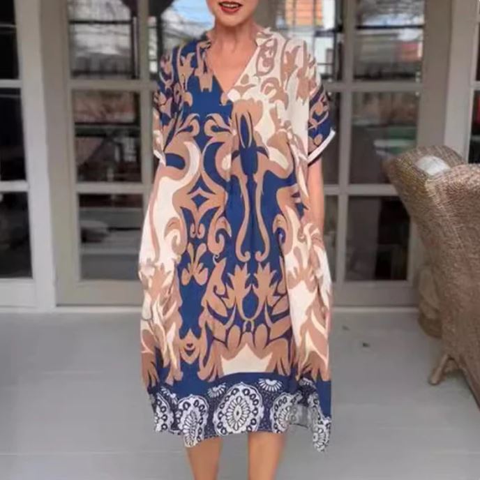 Robe midi ample à encolure en V imprimée