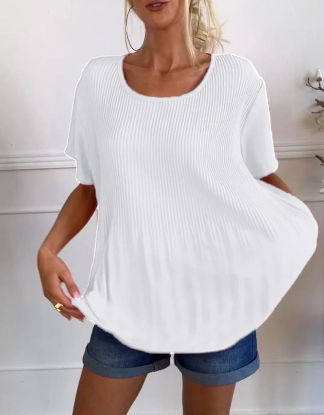 Blouse plissée col rond uni