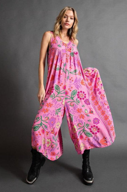 Combinaison ample sans manches à imprimé floral vintage