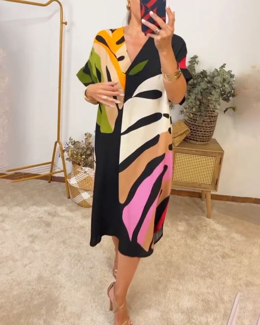 Robe décontractée à imprimé feuilles colorées - 💖 SPÉCIAL FÊTE DES MÈRES 👩‍🦳