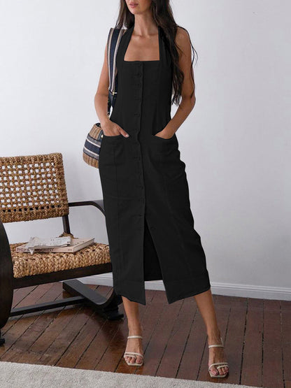 Robe midi en coton avec fermeture dans le cou et dos nu