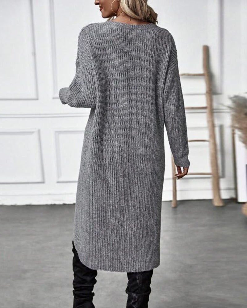 Robe Pull Midi Élégante Asymétrique À Manches Longues Pour Femmes