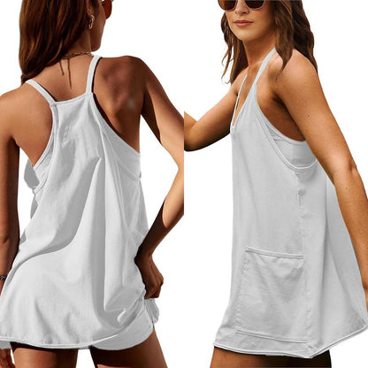 Mini robe confortable à bretelles avec short intégré