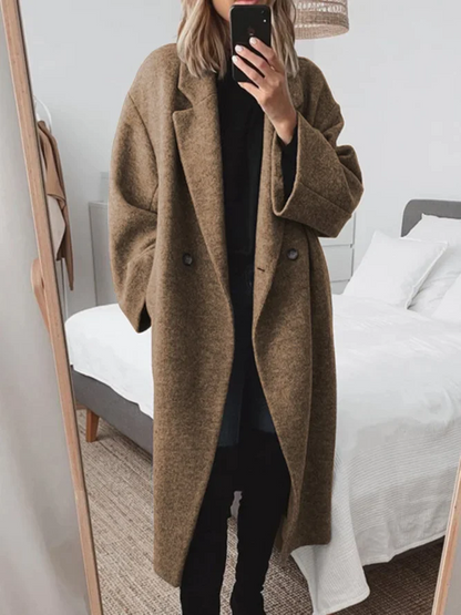 Manteau élégant long ample à double boutonnière