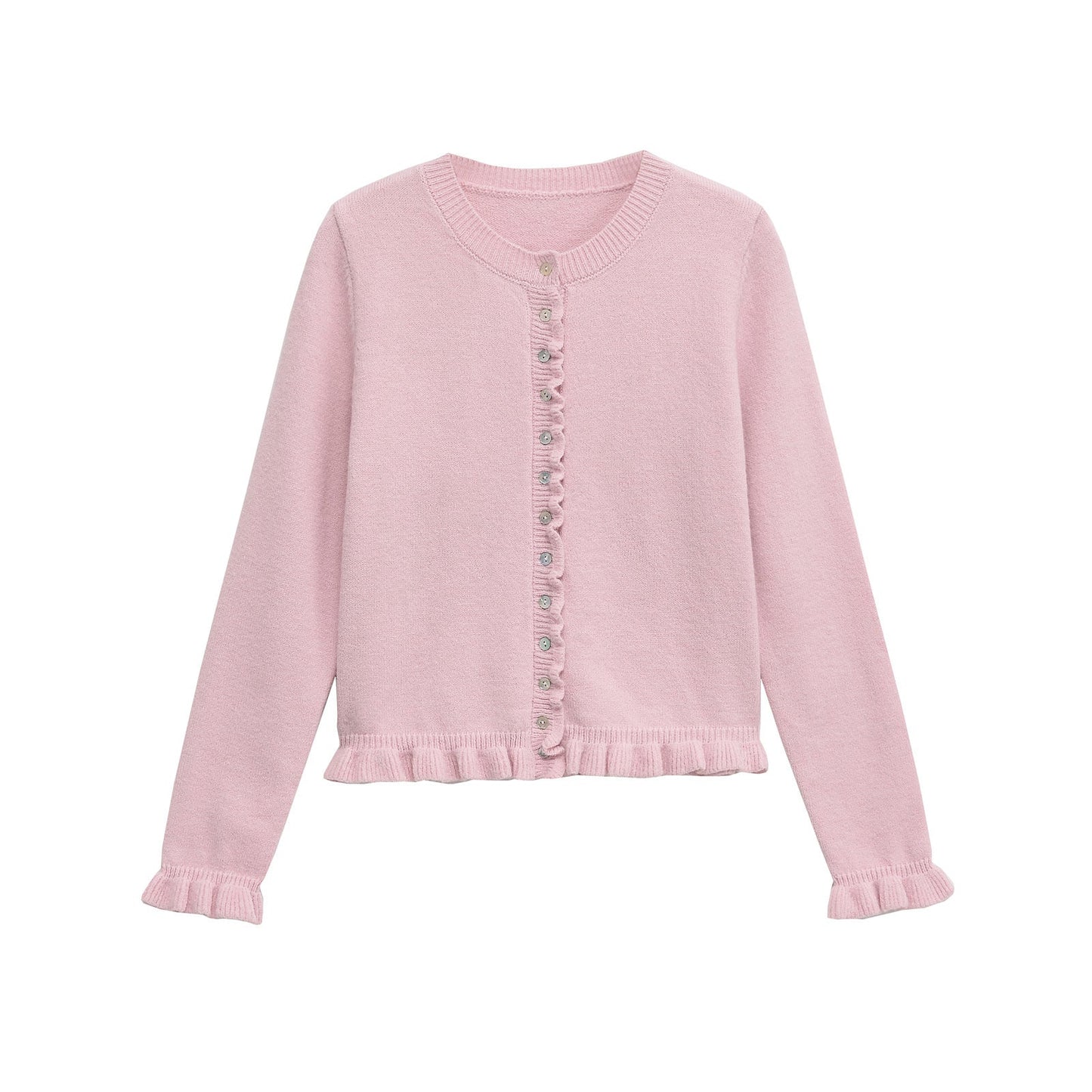 Cardigan à boutons pour femmes avec volants, haut superposé chic