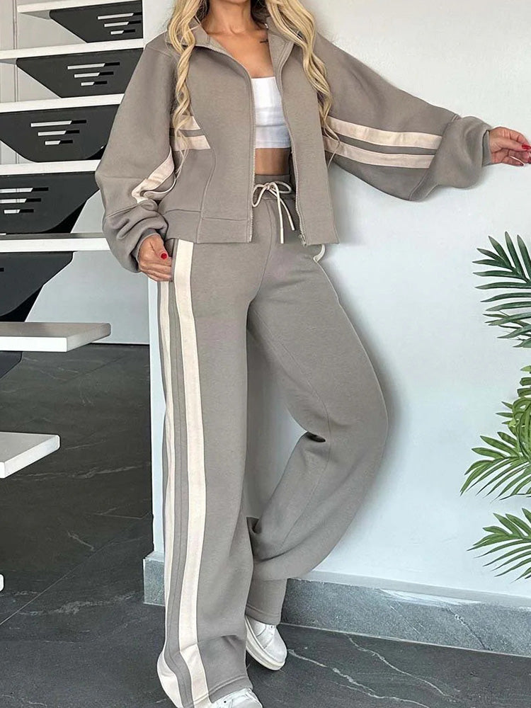 Ensemble décontracté confortable 2 pièces sweat-shirt zippé et pantalon