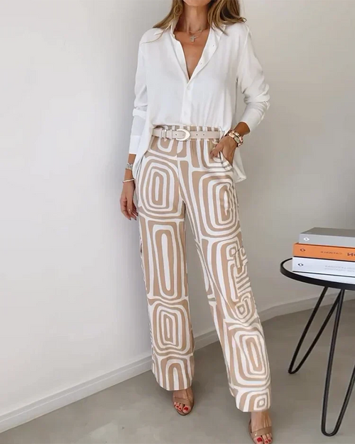 Ensemble Chemisier Stylé et Pantalon Imprimé pour Femmes