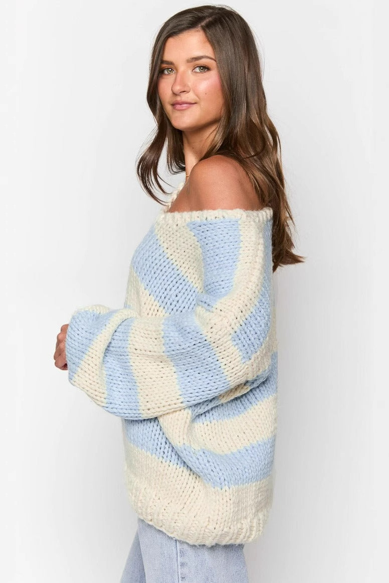 Pull en tricot à rayures, épaules dénudées, confortable pour les superpositions d'automne