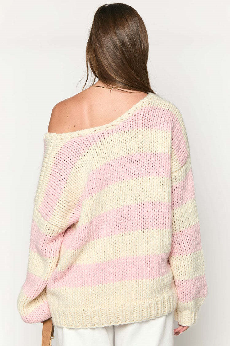 Pull en tricot à rayures, épaules dénudées, confortable pour les superpositions d'automne
