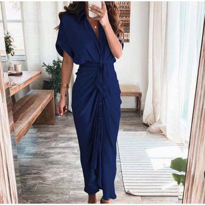 Robe Longue Portefeuille Boutonnée Sophistiquée Pour Femme