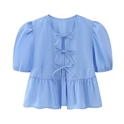 Blouse à manches bouffantes imprimé léopard avec détail nœud