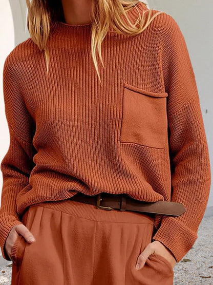 Pull tricoté décontracté et confortable avec poches