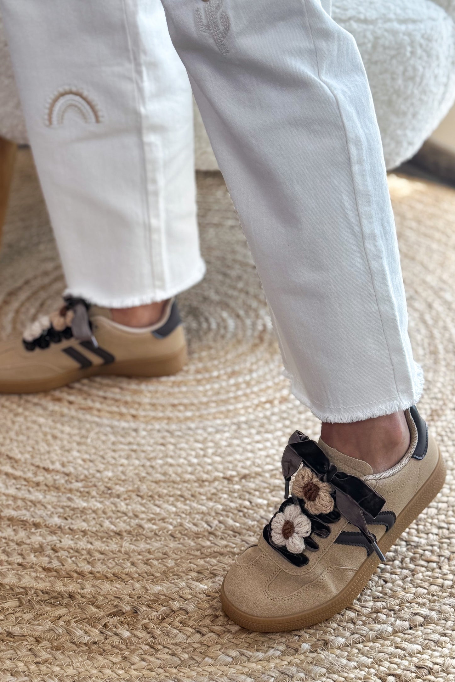 Baskets Addix Beige Lacet Fleur