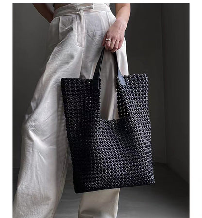 Grand sac fourre-tout en cuir tissé à la main pour un style chic au quotidien