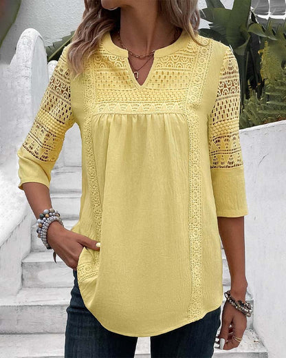 Chemisier en dentelle aspect lin pour femme - Haut élégant et léger