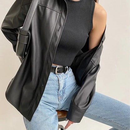 Veste aviateur en cuir vintage avec revers et fermeture à boutons