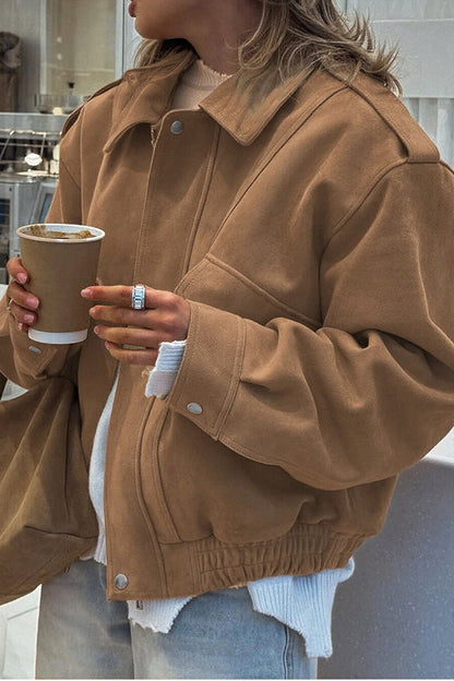 Veste décontractée à fermeture éclair, manches longues et coupe ample