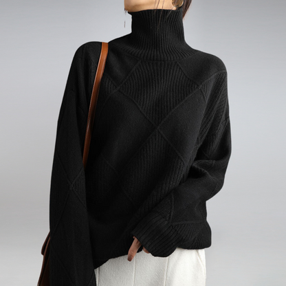 Pull à col roulé en tricot géométrique confortable