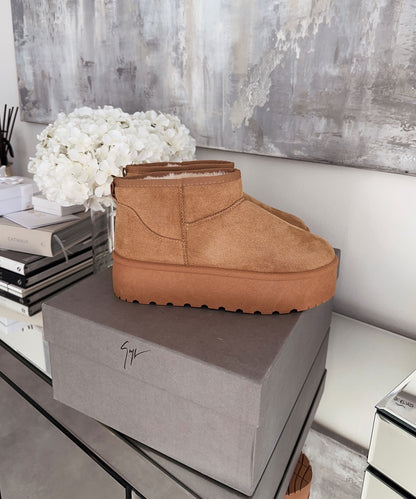 Bottes à plateforme en cuir marron pour un style quotidien élégant