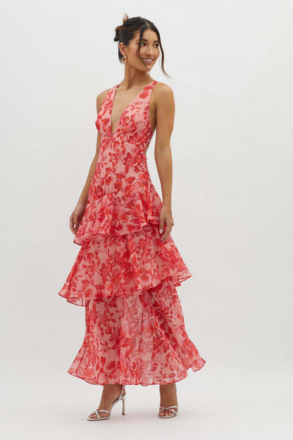 Robe Maxi à Volants Florale à Bretelles pour Brise d'Été