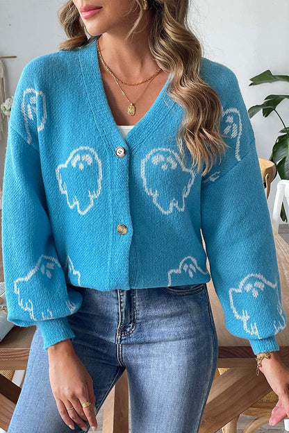 Pull en maille à boutons fantôme d'Halloween douillet