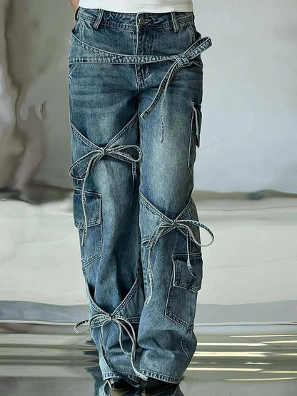 Jean utilitaire en denim avec nœud