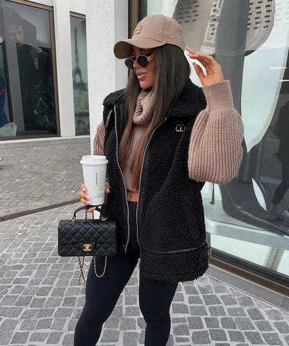 Gilet en fausse fourrure douillet style teddy pour superposition hivernale